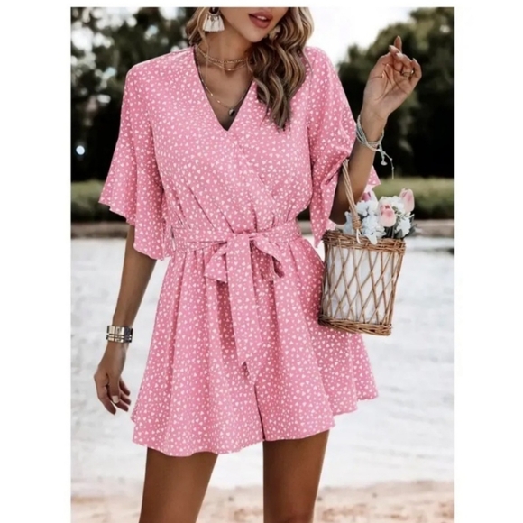 NWT Pink Mini Heart Kimono Romper, Size Medium - Picture 1 of 3
